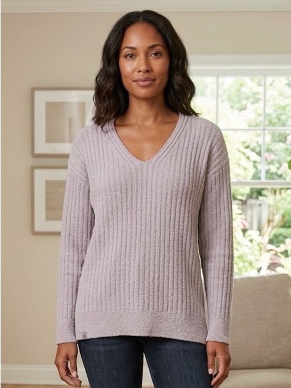 Barefoot Dreams MSRP $118 PTP 22” CozyChic Lite V-Sweater Tall Size